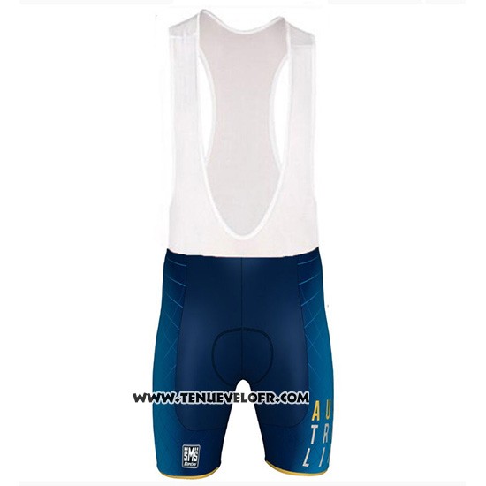 2018 Maillot Ciclismo Australie Blanc et Bleu Manches Courtes et Cuissard